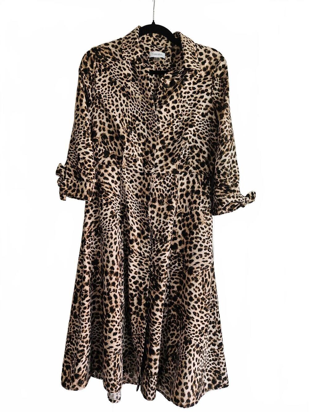 Leopard Print 3/4 length Sleeve Shirt Dress with Tie Cuffs Size 4